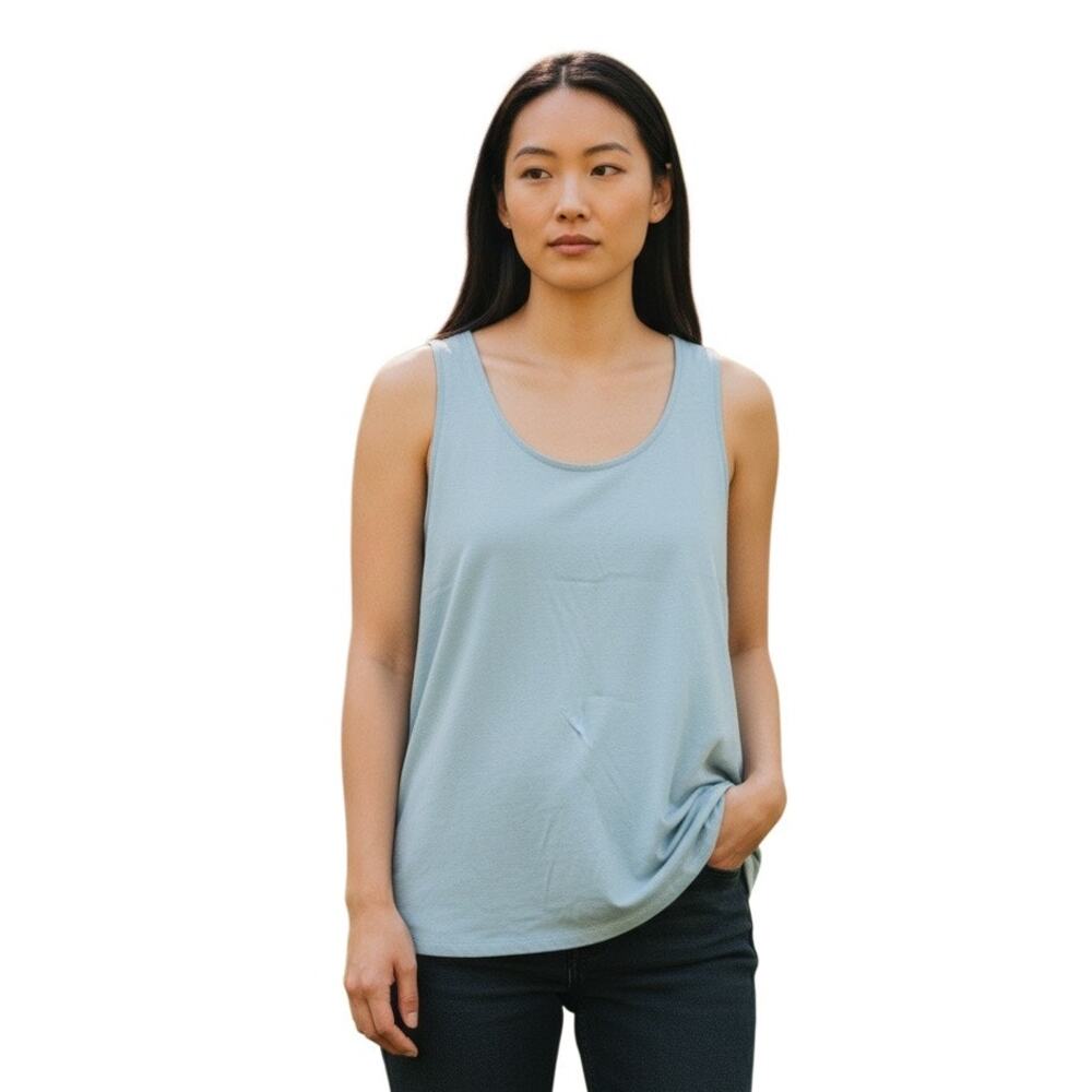 EIleen Fisher Organic Cotton Interlock U-Neck Sleep Tank in Pool Size L